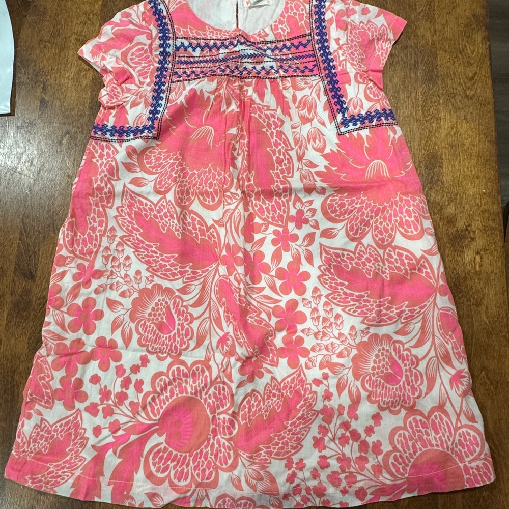 Crewcuts Pink and White Floral Dress with Blue Accents